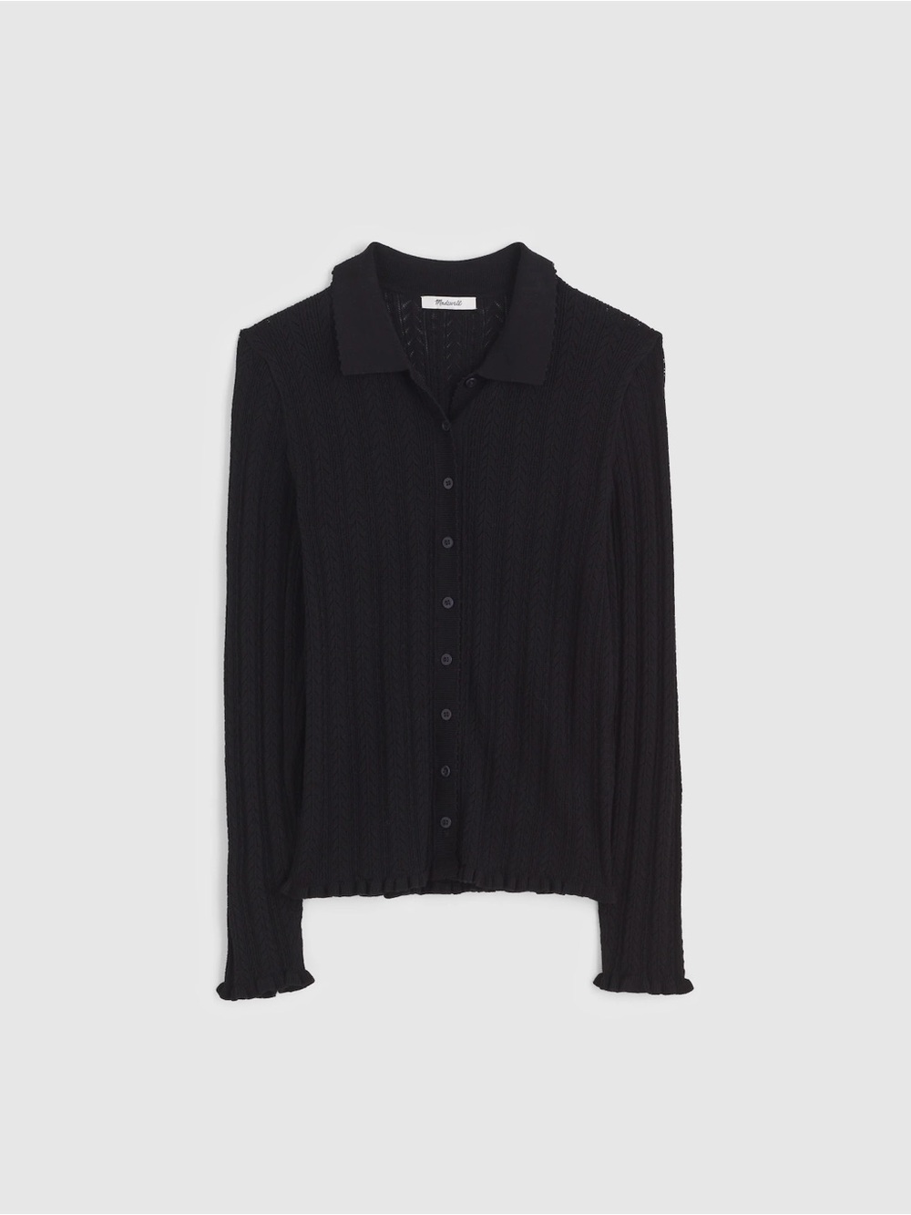Madewell Pointelle Knit Polo Cardigan Top Black NWT Small
